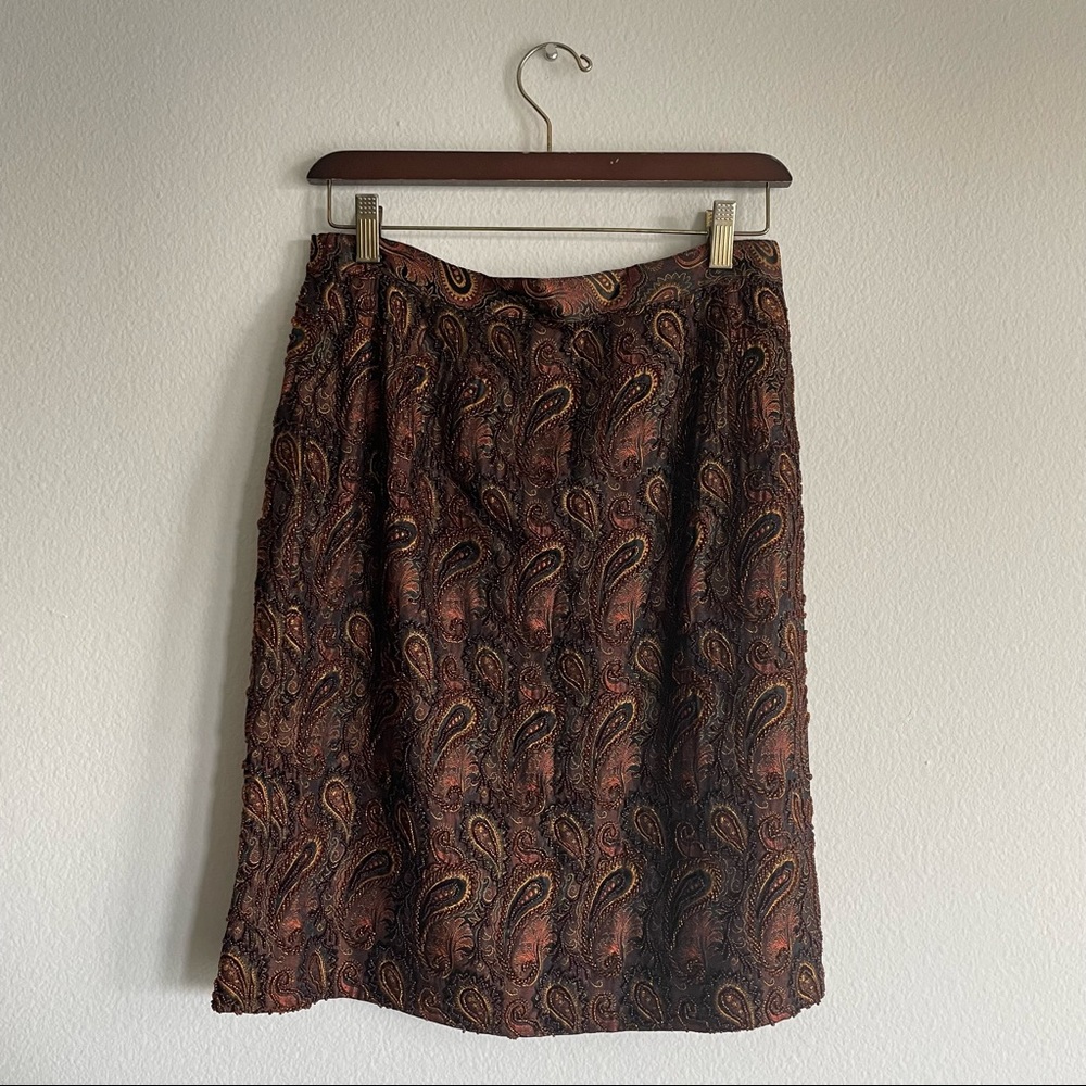 Carlen Marc Valvo Vintage Paisley Beaded Mini Pencil Skirt